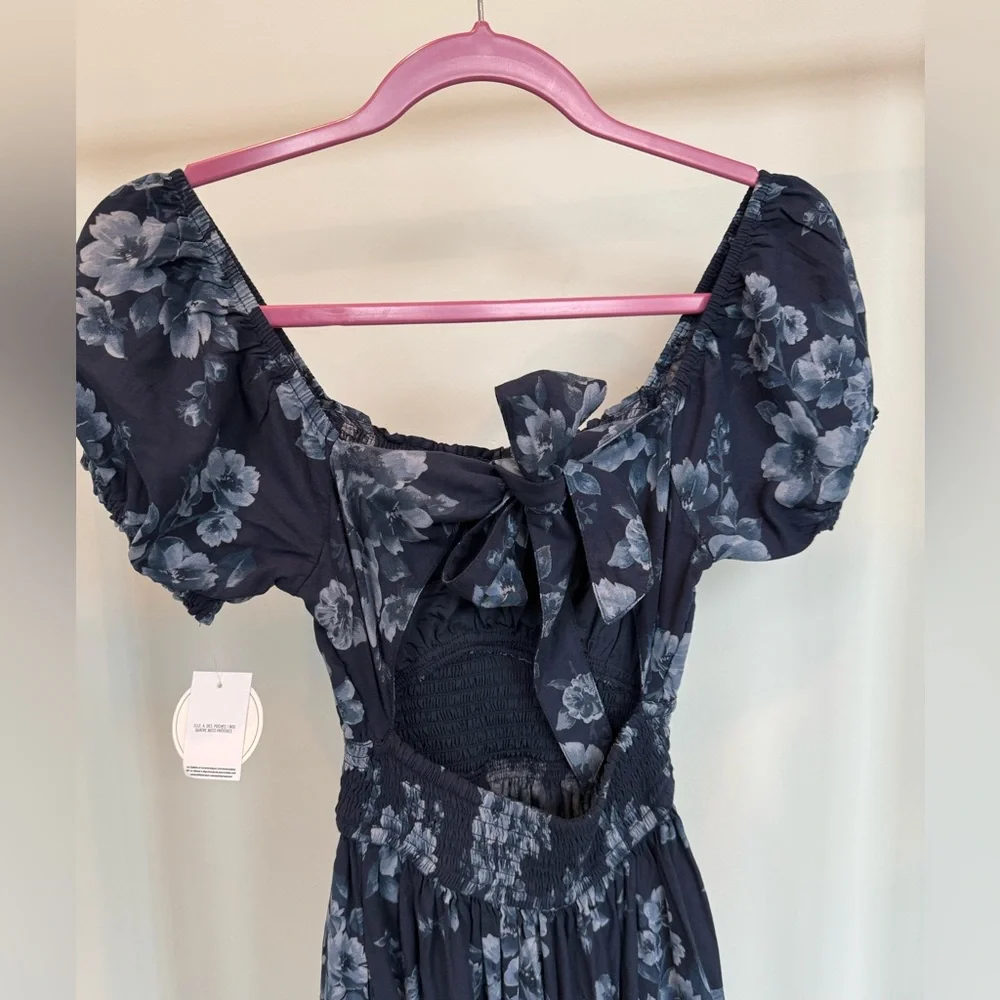 Hollister Saidie Short-Sleeve Tie-Back Midi CottageCore Dress Size Small Petite - Picture 6 of 9